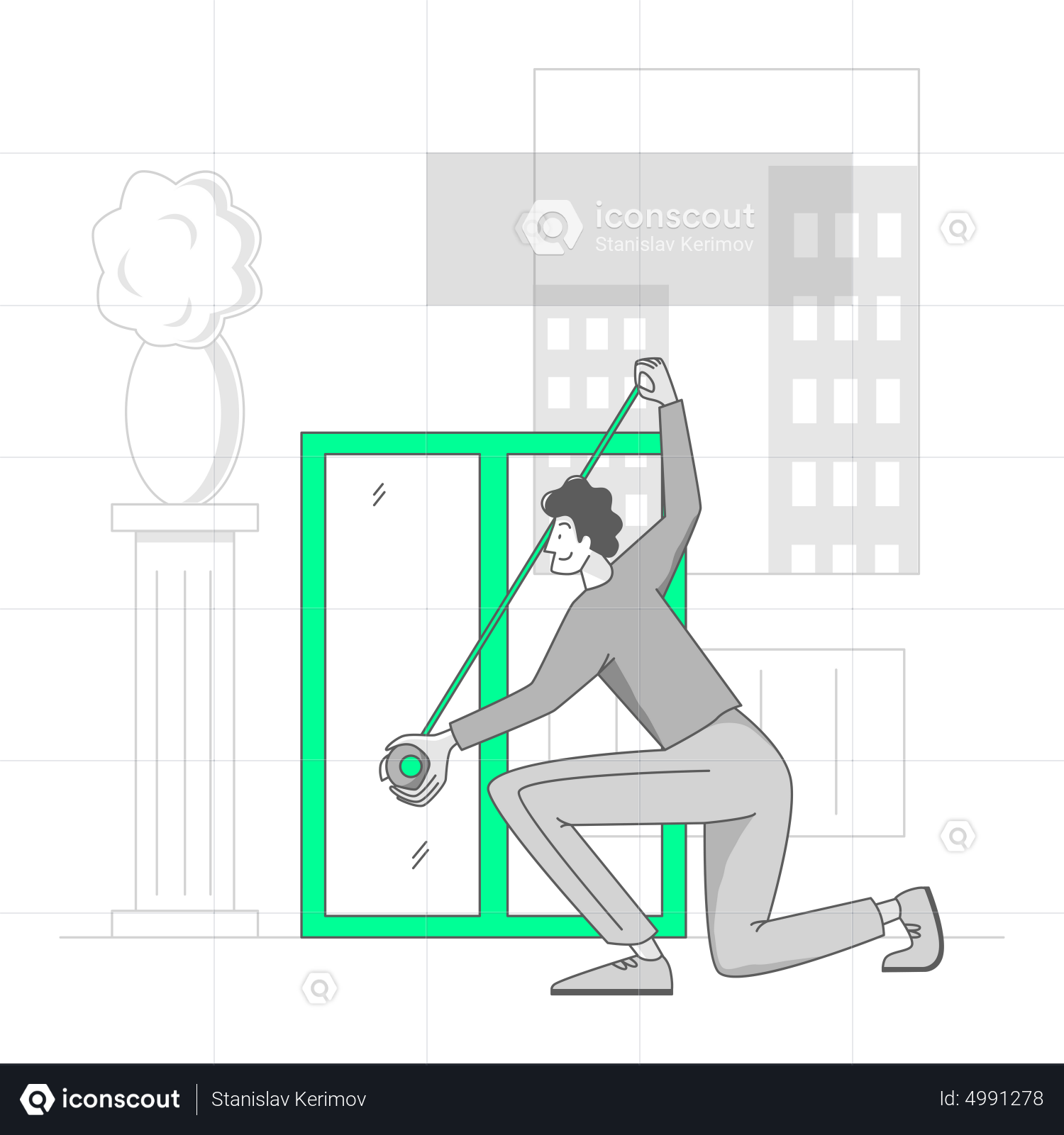 Illustration of a construction worker installing a window